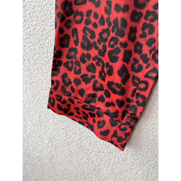 Good American Pajama Pants Large 3 Satin Drawstring Red Leopard Animal Stretch - Picture 9 of 16
